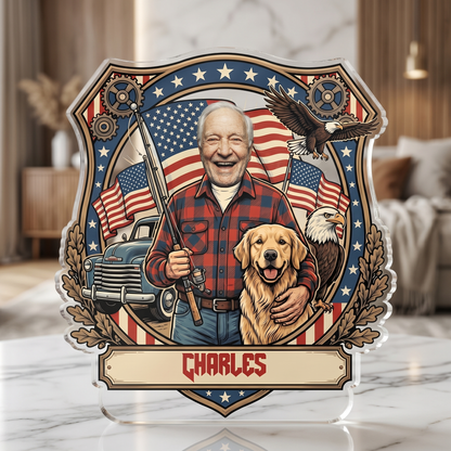 Custom Name and Photo Grandpa With Dog Acrylic Plaque – Personalized Photo Gift for Grandpa