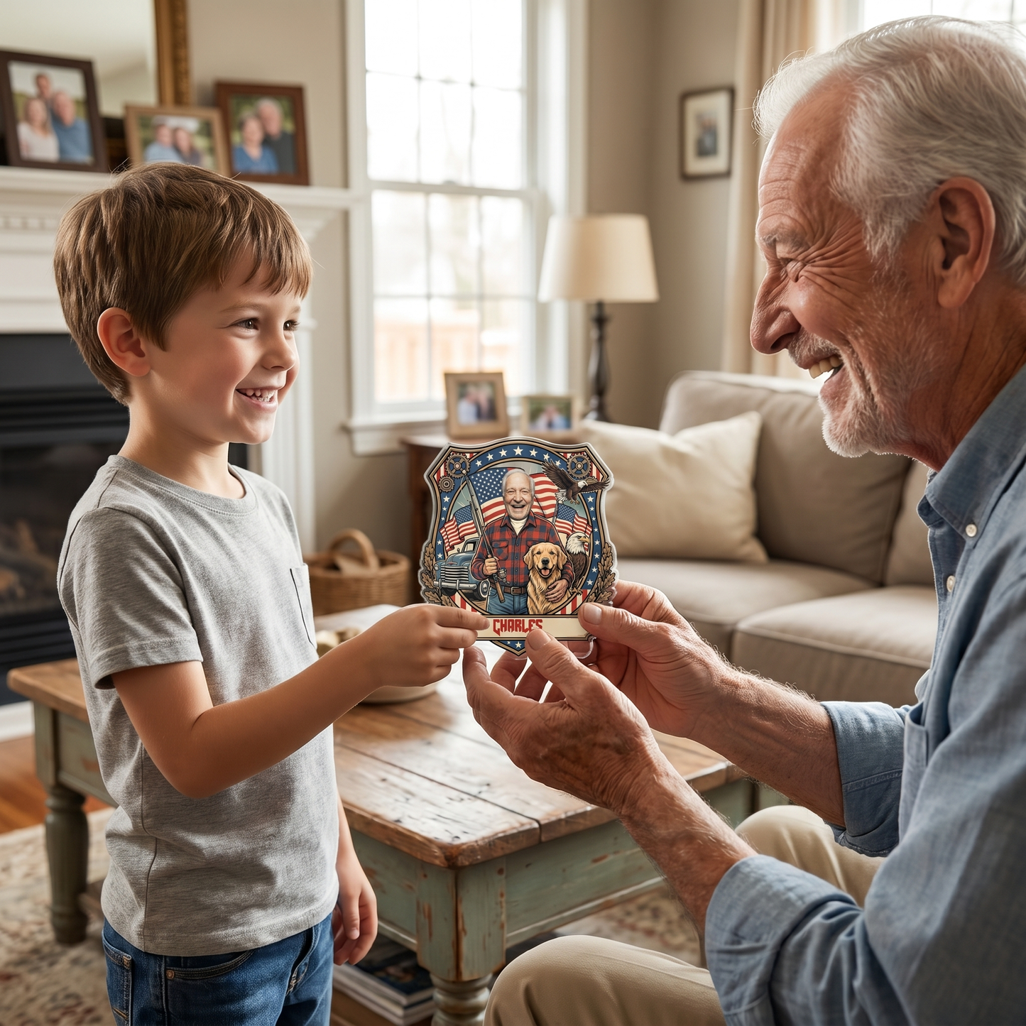 Custom Name and Photo Grandpa With Dog Acrylic Plaque – Personalized Photo Gift for Grandpa