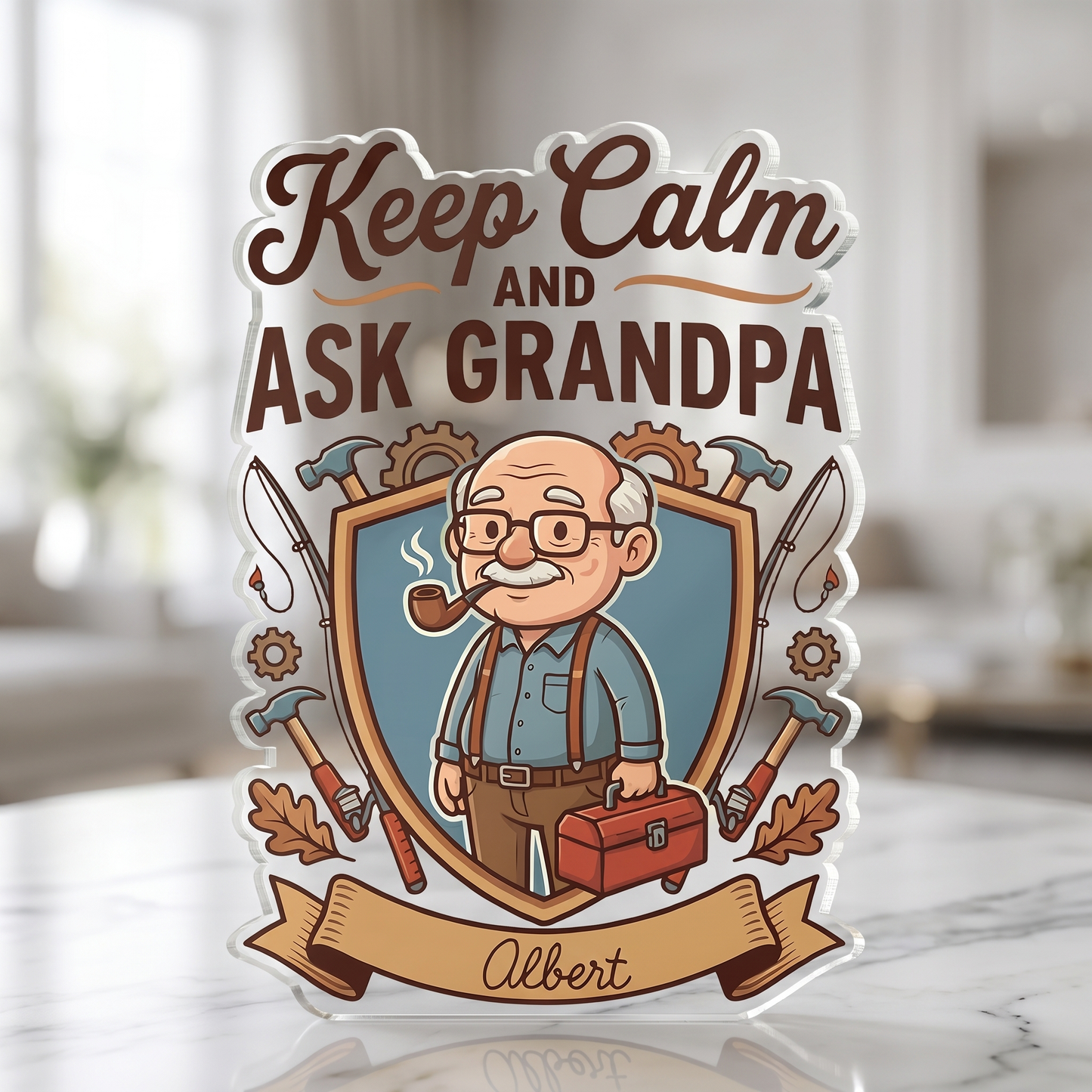 Keep Calm And Ask Grandpa Acrylic Plaque – Personalized Photo Gift for Grandpa