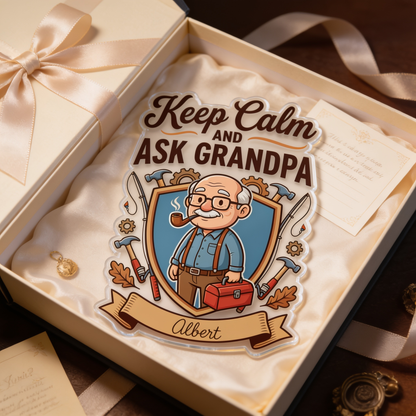 Keep Calm And Ask Grandpa Acrylic Plaque – Personalized Photo Gift for Grandpa