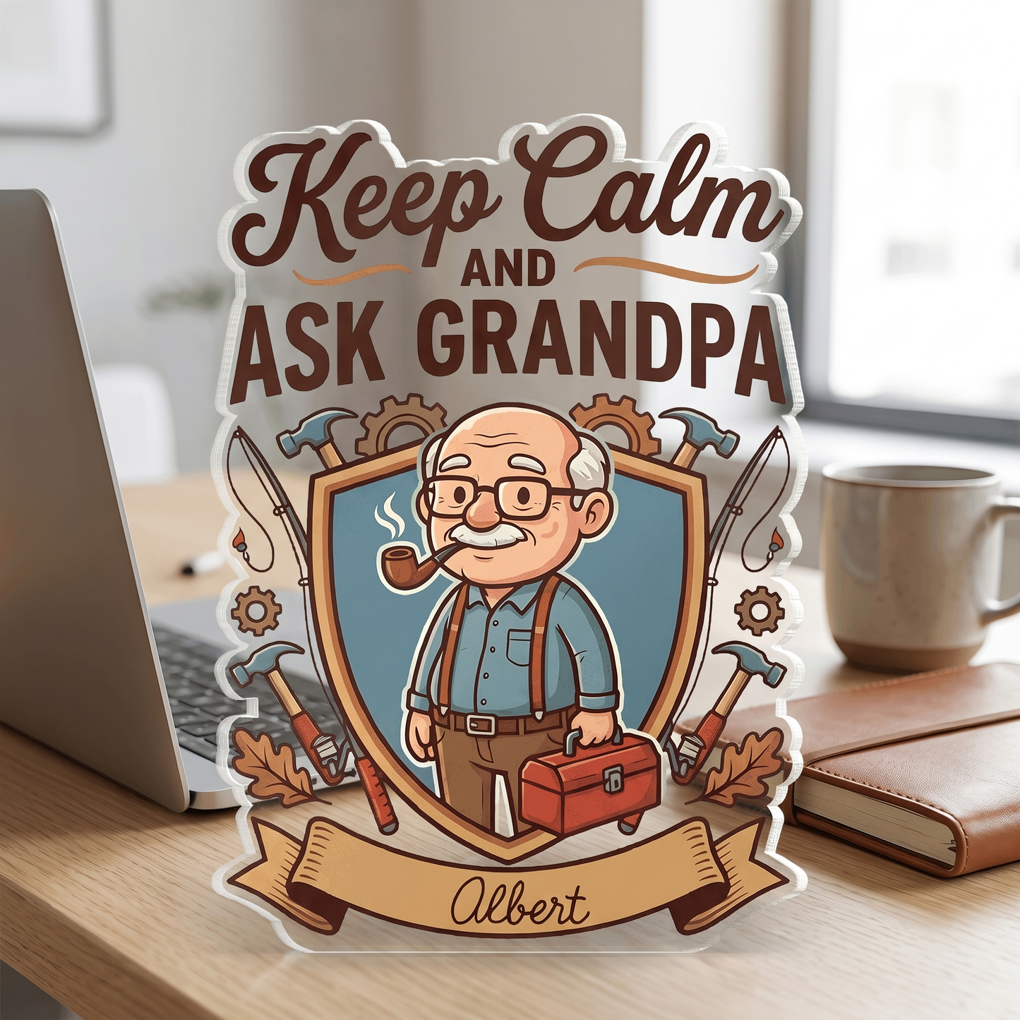 Keep Calm And Ask Grandpa Acrylic Plaque – Personalized Photo Gift for Grandpa
