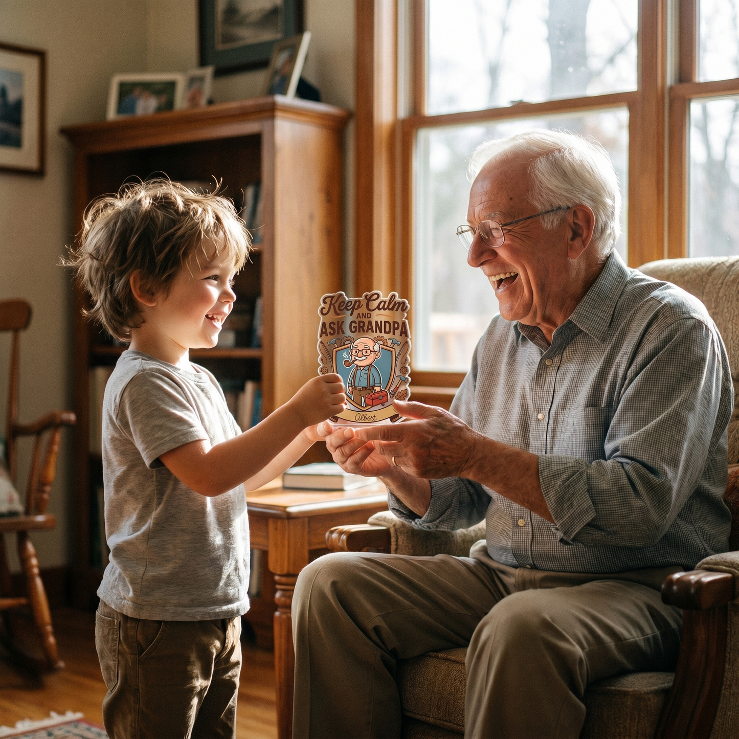 Keep Calm And Ask Grandpa Acrylic Plaque – Personalized Photo Gift for Grandpa