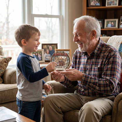 Made In America Powered By Coffee Acrylic Plaque – Personalized Photo Gift for Grandpa