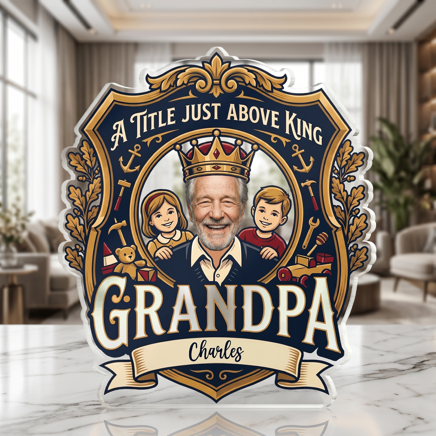 A Title Above King Grandpa Acrylic Plaque – Personalized Photo Gift for Grandpa
