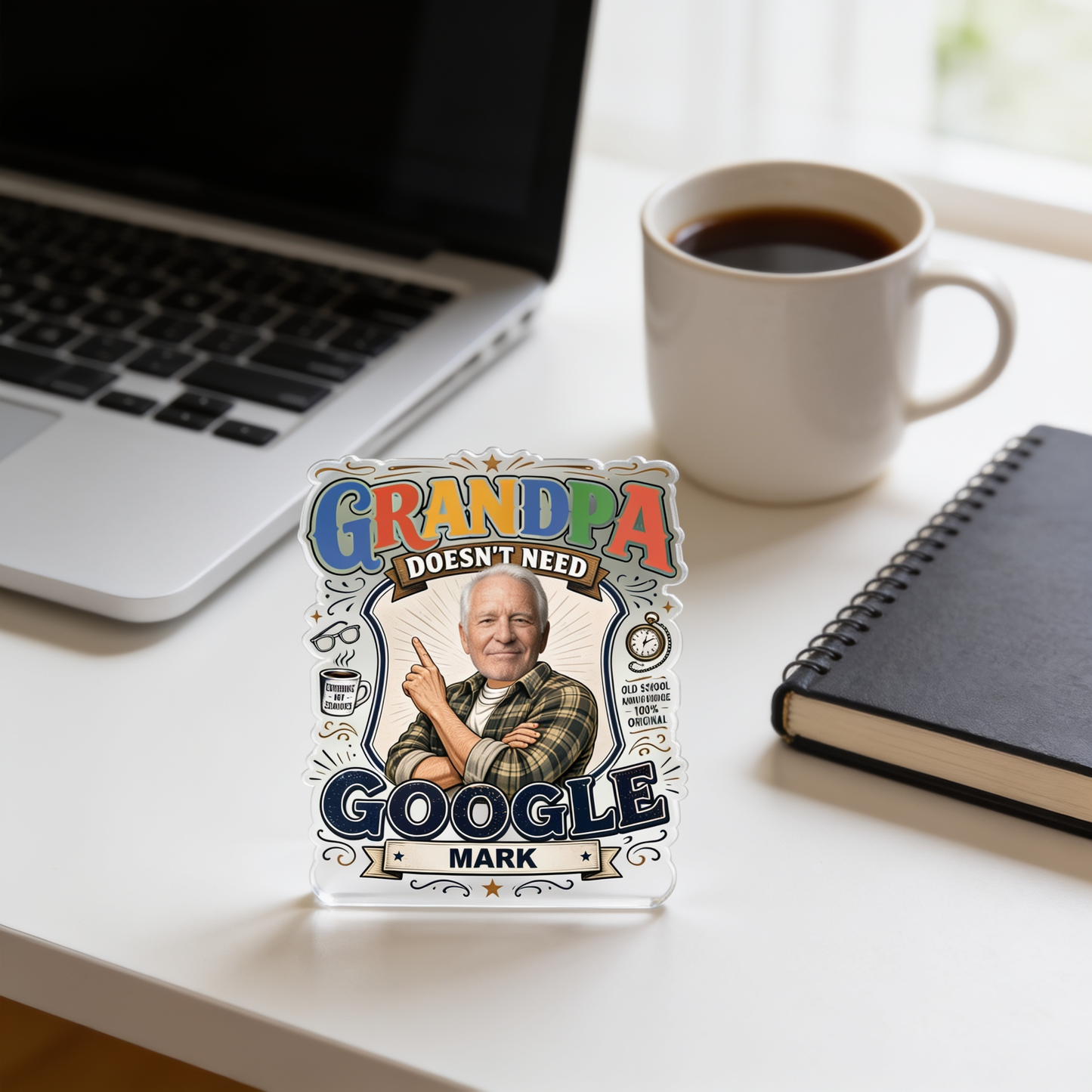 Grandpa Doesn't Need Google Acrylic Plaque – Personalized Photo Gift for Grandpa