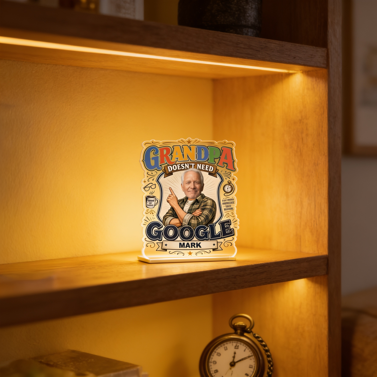 Grandpa Doesn't Need Google Acrylic Plaque – Personalized Photo Gift for Grandpa