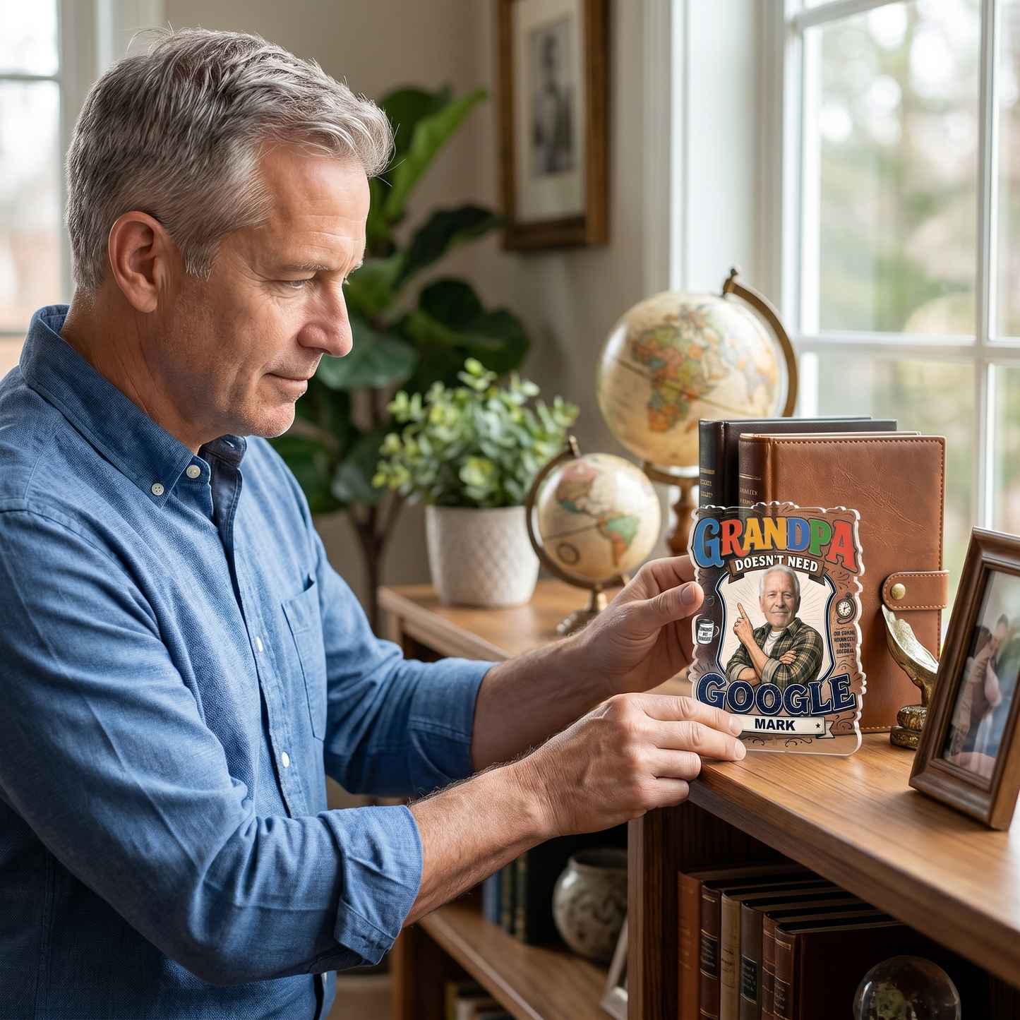 Grandpa Doesn't Need Google Acrylic Plaque – Personalized Photo Gift for Grandpa