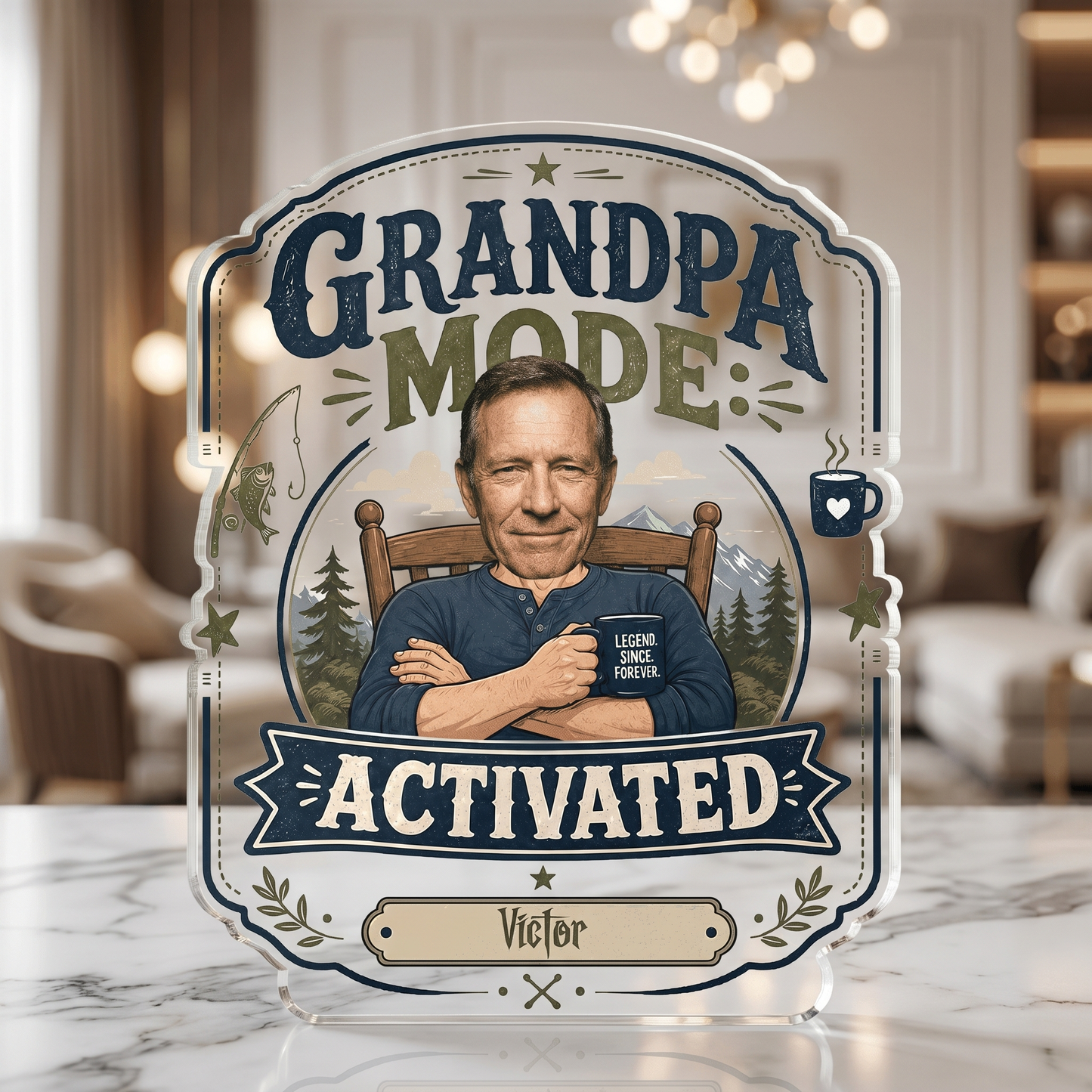 Personalized Grandpa Mode Activated Acrylic Plaque - Custom Photo Gift