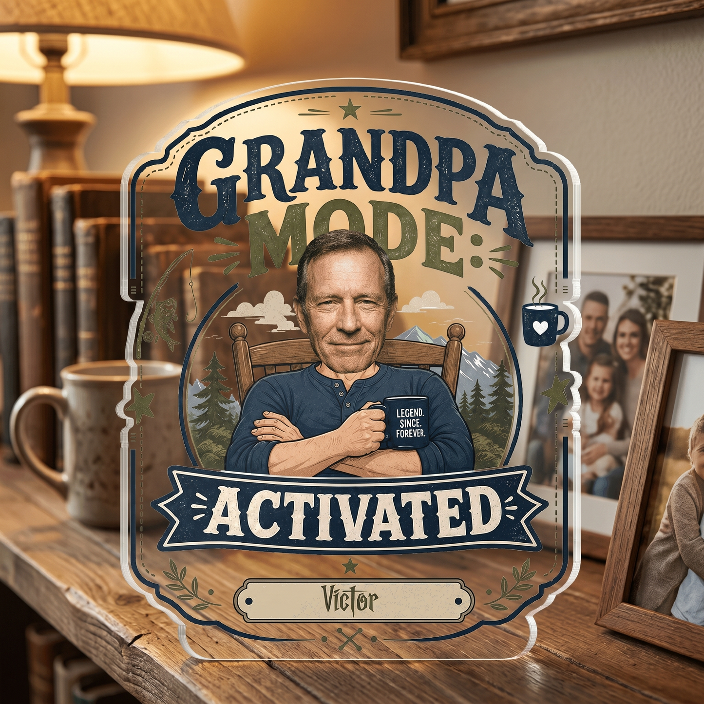 Personalized Grandpa Mode Activated Acrylic Plaque - Custom Photo Gift