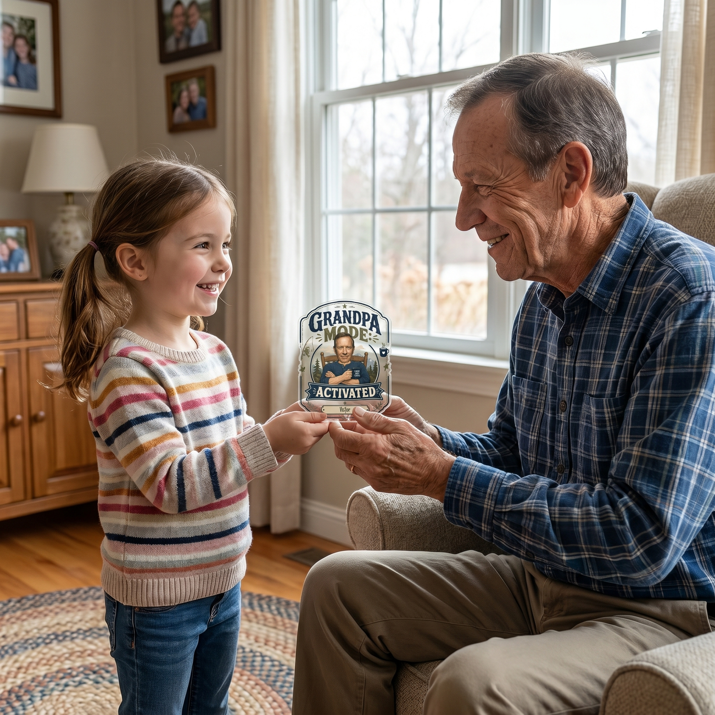 Personalized Grandpa Mode Activated Acrylic Plaque - Custom Photo Gift