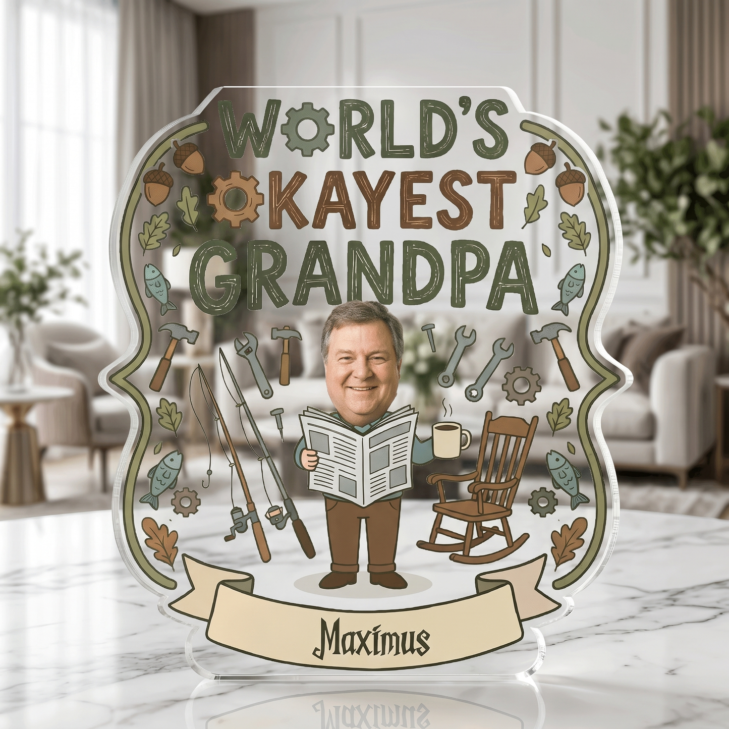 Personalized Worlds Okayest Grandpa Acrylic Plaque - Funny Custom Photo Gift