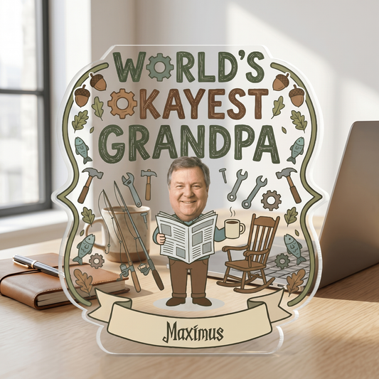 Personalized Worlds Okayest Grandpa Acrylic Plaque - Funny Custom Photo Gift