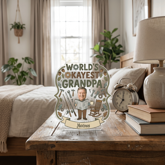 Personalized Worlds Okayest Grandpa Acrylic Plaque - Funny Custom Photo Gift