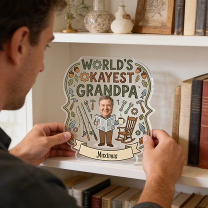 Personalized Worlds Okayest Grandpa Acrylic Plaque - Funny Custom Photo Gift