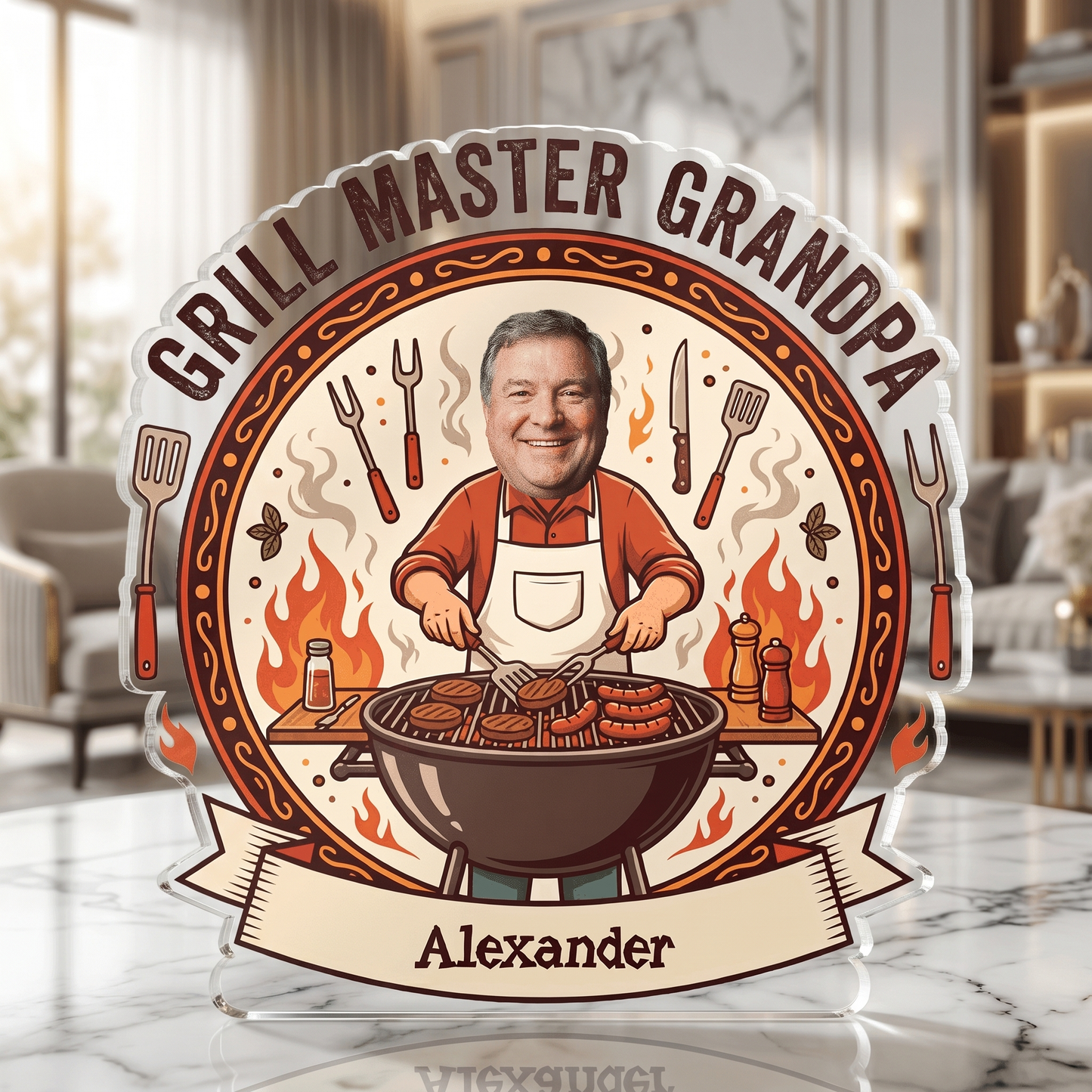 Personalized Grill Master Grandpa Acrylic Plaque - Custom Photo BBQ Gift