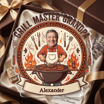 Personalized Grill Master Grandpa Acrylic Plaque - Custom Photo BBQ Gift