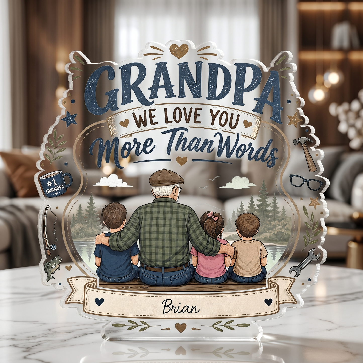 Personalized Grandpa I Love You More Than Words Acrylic Plaque - Custom Photo Gift