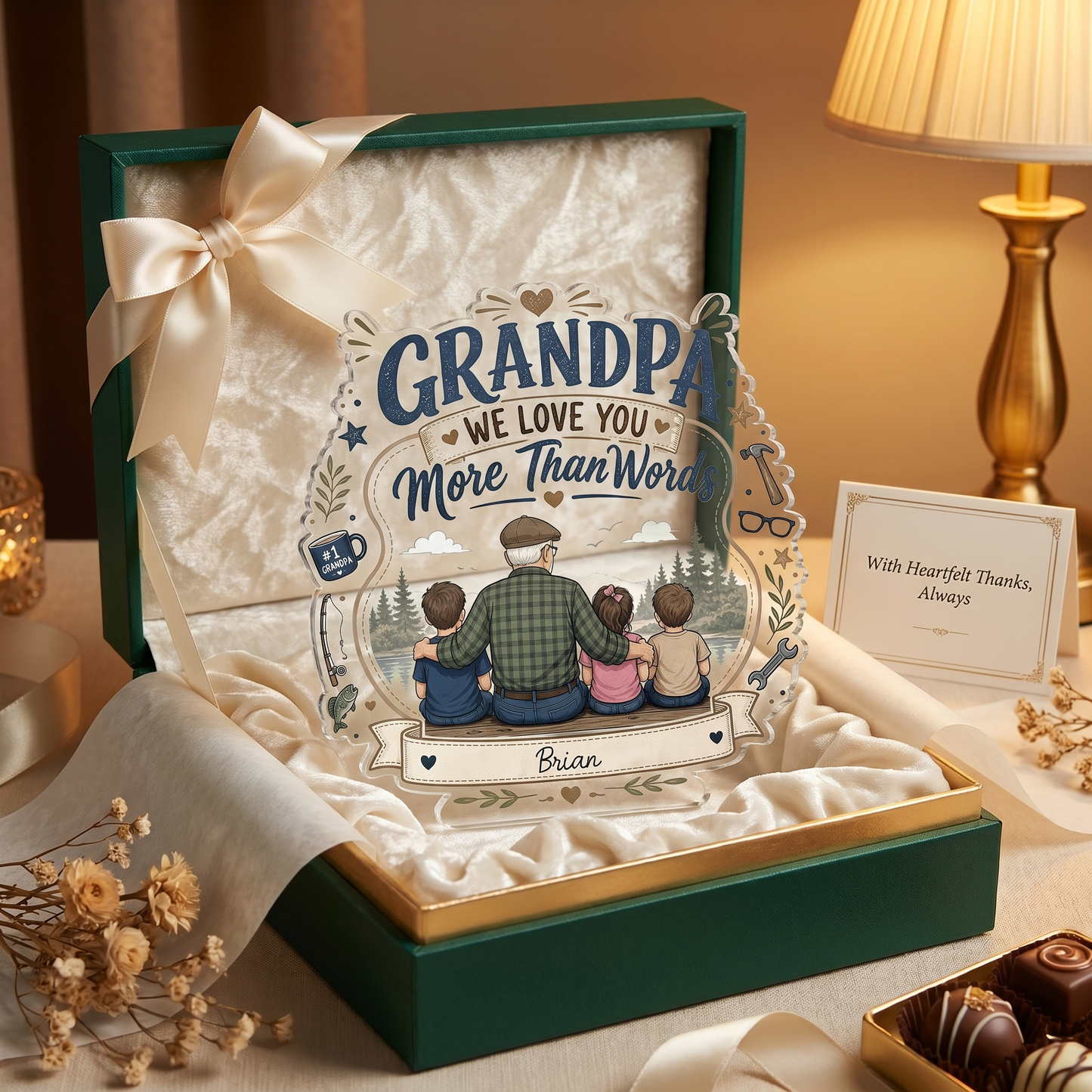 Personalized Grandpa I Love You More Than Words Acrylic Plaque - Custom Photo Gift