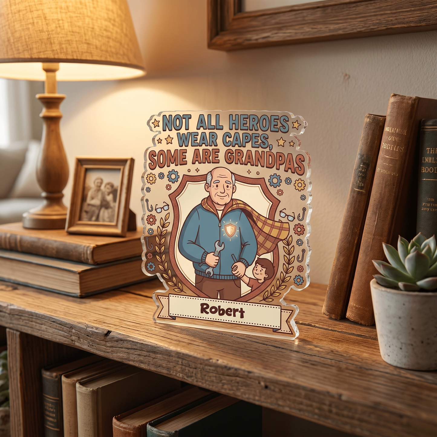 Not All Heroes Wear Capes Some Are Grandpas Acrylic Plaque – Personalized Name Gift for Grandpa