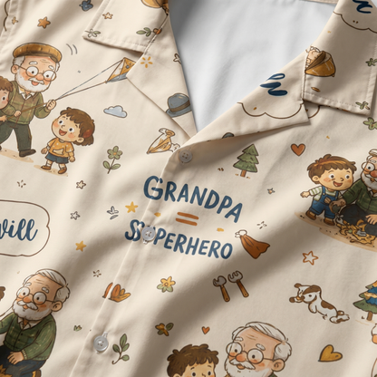 Grandpa Super Hero Custom Name Hawaiian Shirt – Personalized Tropical Gift for Grandpa