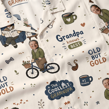 The Coolest Grandpa Custom Photo Hawaiian Shirt – Personalized Tropical Gift for Grandpa