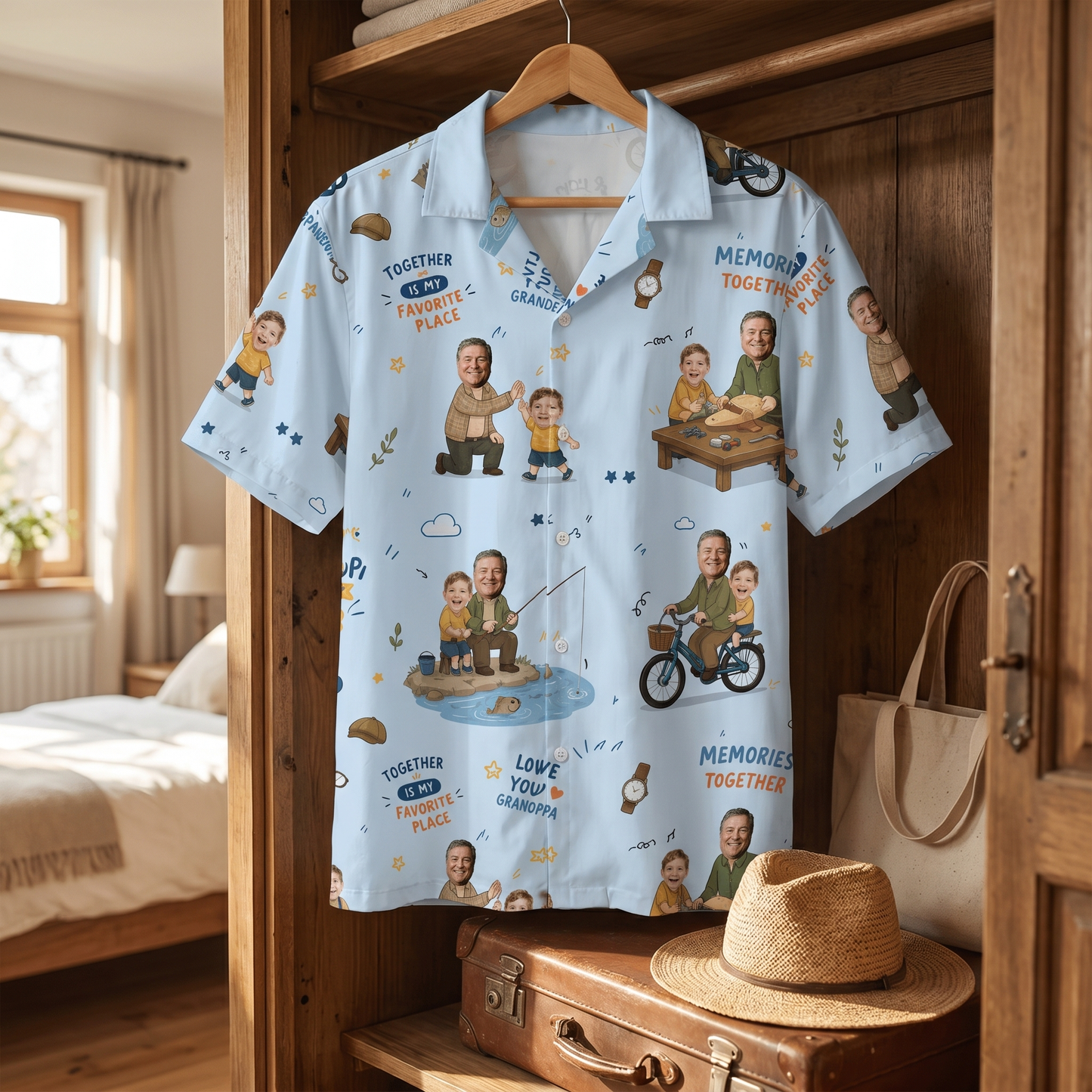 Love You Grandpa Custom Photo Hawaiian Shirt – Personalized Tropical Gift for Grandpa