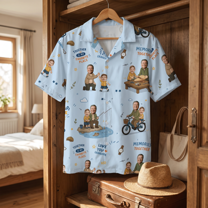Love You Grandpa Custom Photo Hawaiian Shirt – Personalized Tropical Gift for Grandpa