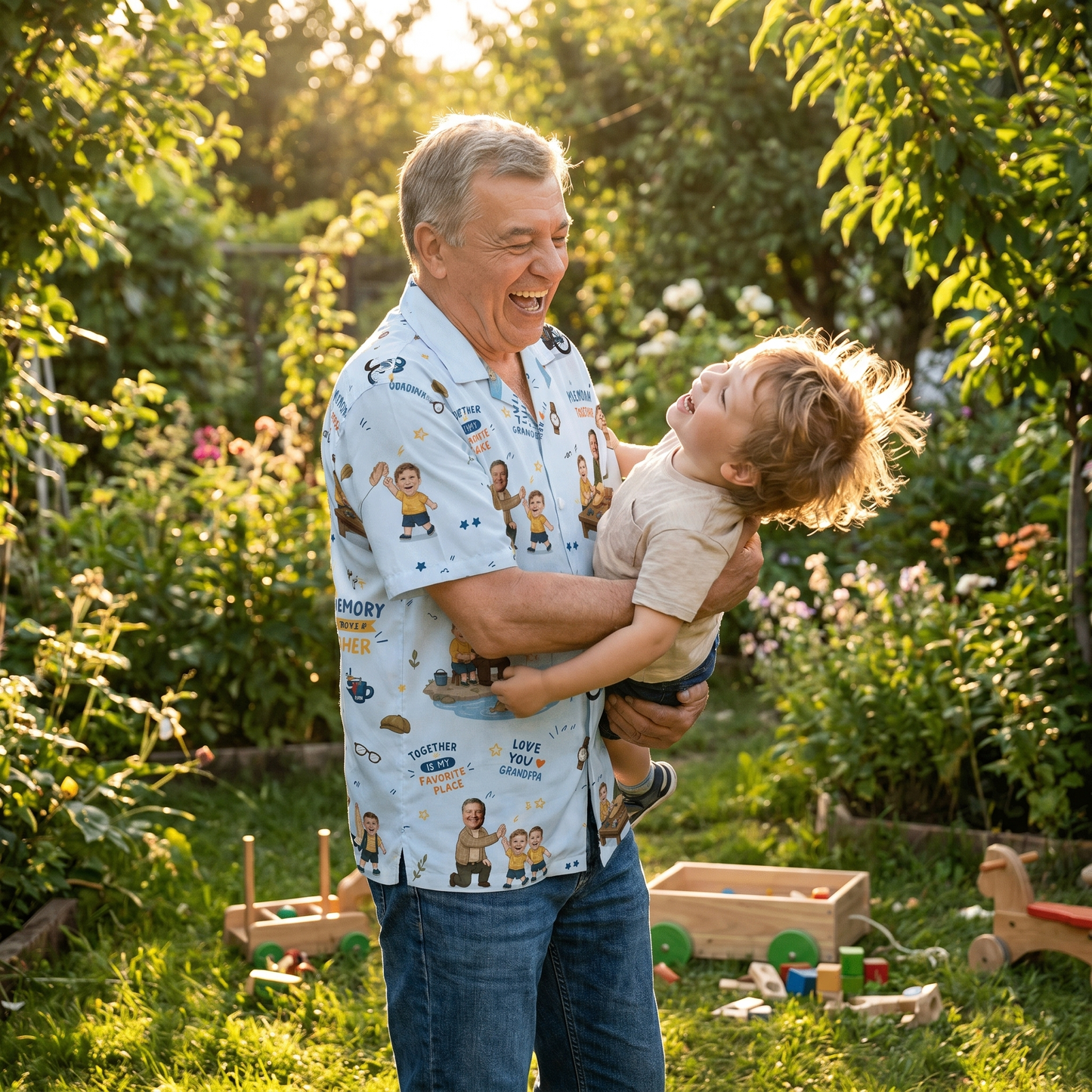 Love You Grandpa Custom Photo Hawaiian Shirt – Personalized Tropical Gift for Grandpa