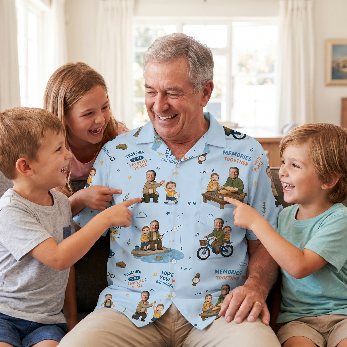 Love You Grandpa Custom Photo Hawaiian Shirt – Personalized Tropical Gift for Grandpa