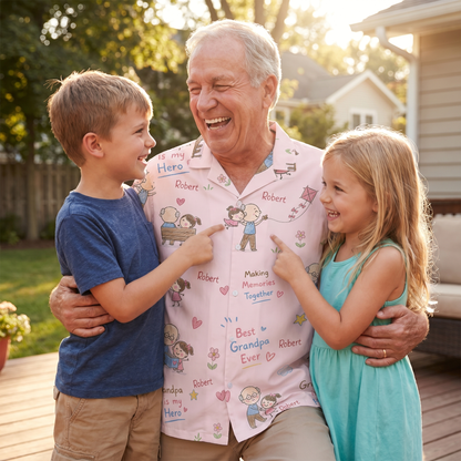 Making Memories Together Grandpa Custom Photo Hawaiian Shirt – Personalized Tropical Gift for Grandpa