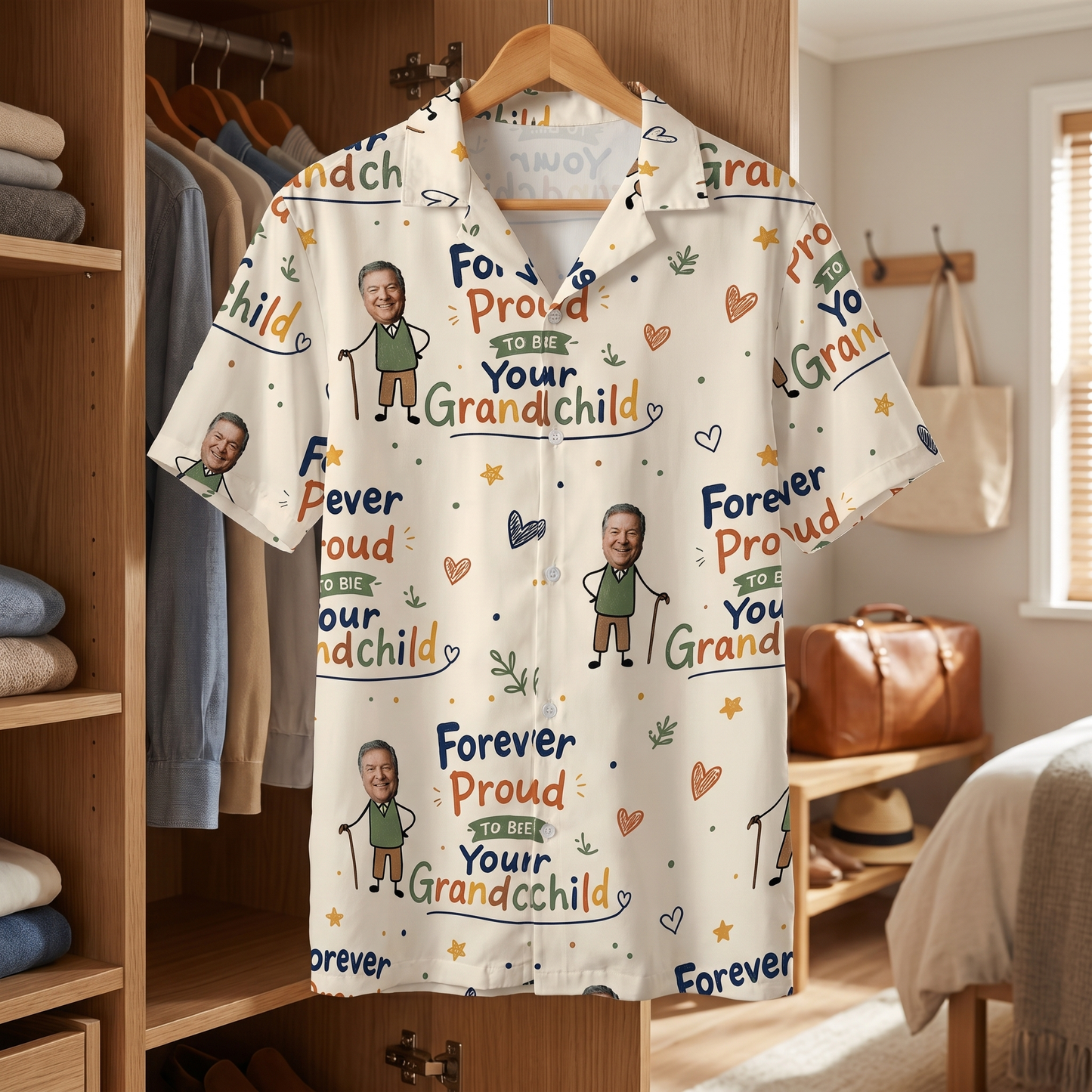Forever Proud to Be Your Grandchild Custom Photo Hawaiian Shirt – Personalized Tropical Gift for Grandpa