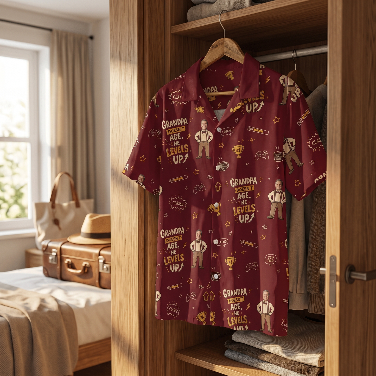 Grandpa Doesn't Age He Levels Up Hawaiian Shirt – Personalized Tropical Gift for Grandpa
