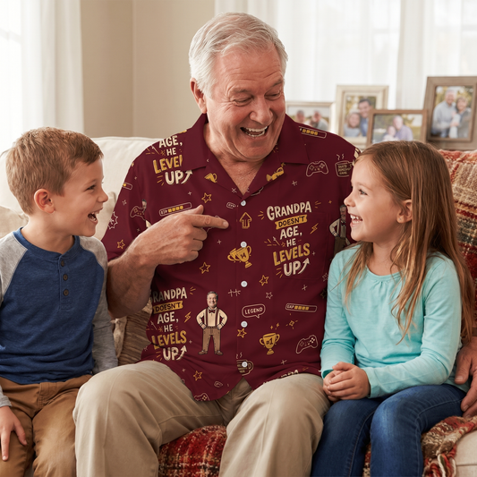 Grandpa Doesn't Age He Levels Up Hawaiian Shirt - Personalized Tropical Gift for Grandpa
