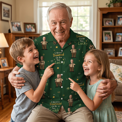 I Never Dreamed I'd Be This Lucky Custom Photo Hawaiian Shirt – Personalized Father's Day Gift for Grandpa | Tropical Weekend Fishing Shirt