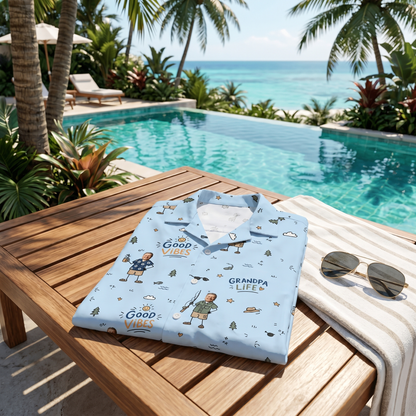 Good Vibes Grandpa Custom Photo Hawaiian Shirt – Personalized Father's Day Gift for Grandpa | Tropical Fishing & Vacation Shirt