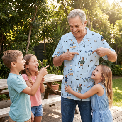 Good Vibes Grandpa Custom Photo Hawaiian Shirt – Personalized Father's Day Gift for Grandpa | Tropical Fishing & Vacation Shirt