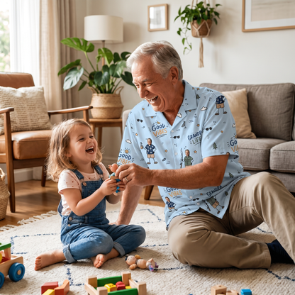 Good Vibes Grandpa Custom Photo Hawaiian Shirt – Personalized Father's Day Gift for Grandpa | Tropical Fishing & Vacation Shirt