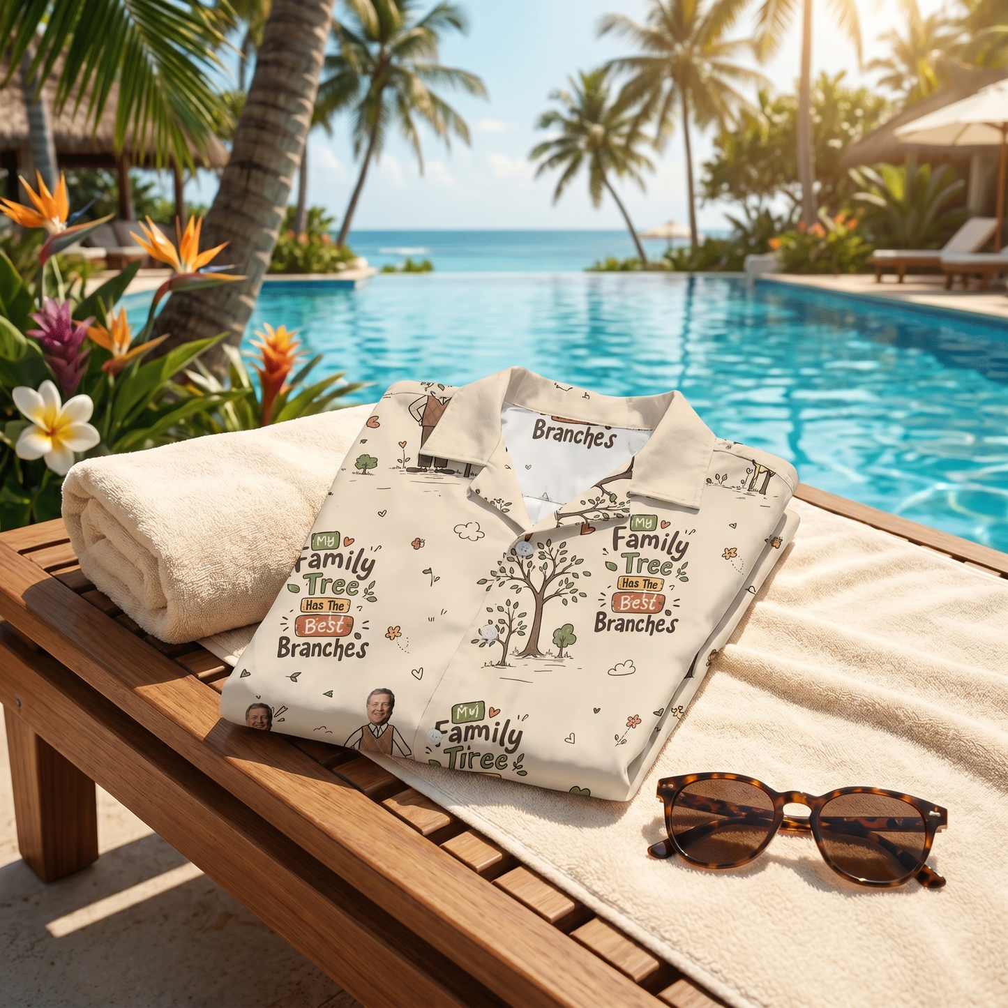 My Family Tree Has The Best Branches Custom Photo Hawaiian Shirt – Personalized Father's Day Gift for Grandpa | Tropical Family Vacation Shirt