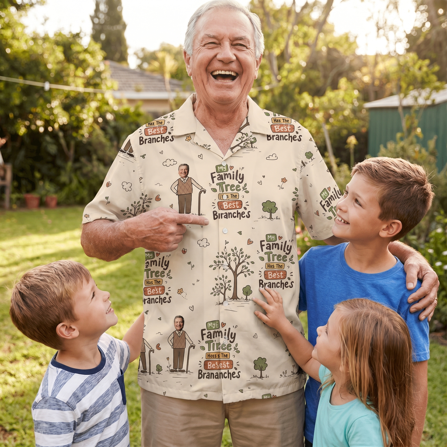 My Family Tree Has The Best Branches Custom Photo Hawaiian Shirt – Personalized Father's Day Gift for Grandpa | Tropical Family Vacation Shirt
