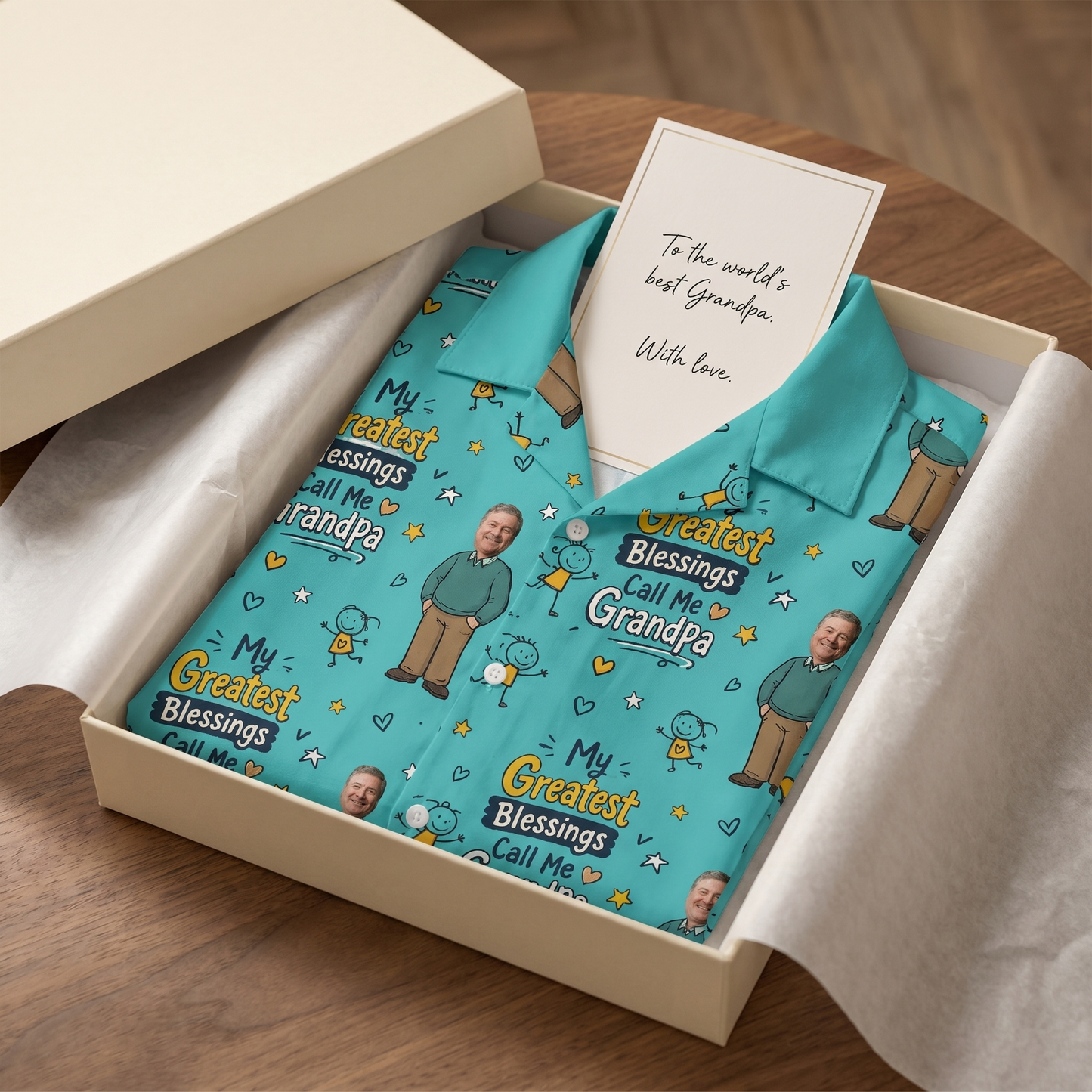 My Greatest Blessings Call Me Grandpa Custom Photo Hawaiian Shirt – Personalized Father's Day Gift for Grandpa | Tropical Family Vacation Shirt