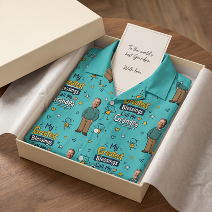 My Greatest Blessings Call Me Grandpa Custom Photo Hawaiian Shirt – Personalized Father's Day Gift for Grandpa | Tropical Family Vacation Shirt