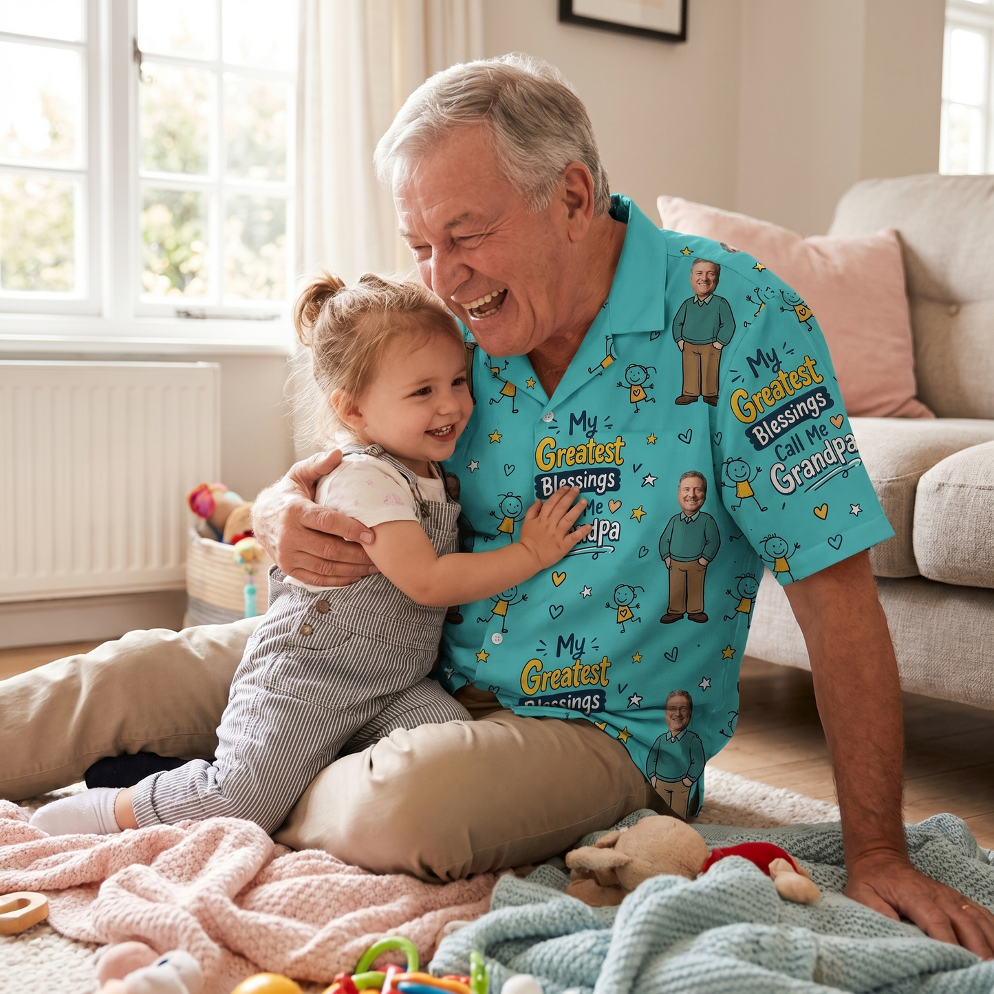 My Greatest Blessings Call Me Grandpa Custom Photo Hawaiian Shirt – Personalized Father's Day Gift for Grandpa | Tropical Family Vacation Shirt