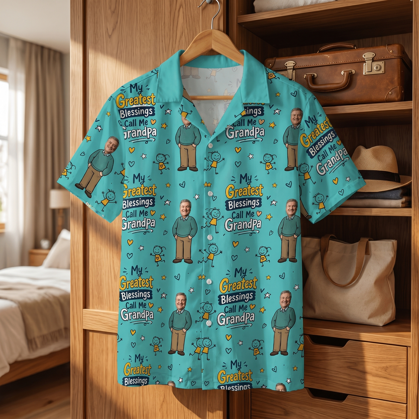 My Greatest Blessings Call Me Grandpa Custom Photo Hawaiian Shirt – Personalized Father's Day Gift for Grandpa | Tropical Family Vacation Shirt