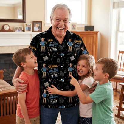 Grandpa Because Awesome Doesn't Retire Custom Photo Hawaiian Shirt – Personalized Father's Day Gift for Grandpa