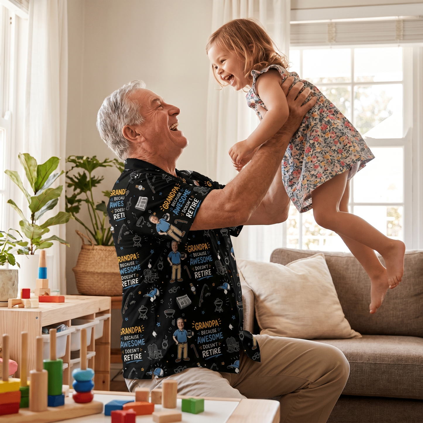 Grandpa Because Awesome Doesn't Retire Custom Photo Hawaiian Shirt – Personalized Father's Day Gift for Grandpa