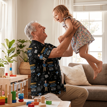 Grandpa Because Awesome Doesn't Retire Custom Photo Hawaiian Shirt – Personalized Father's Day Gift for Grandpa
