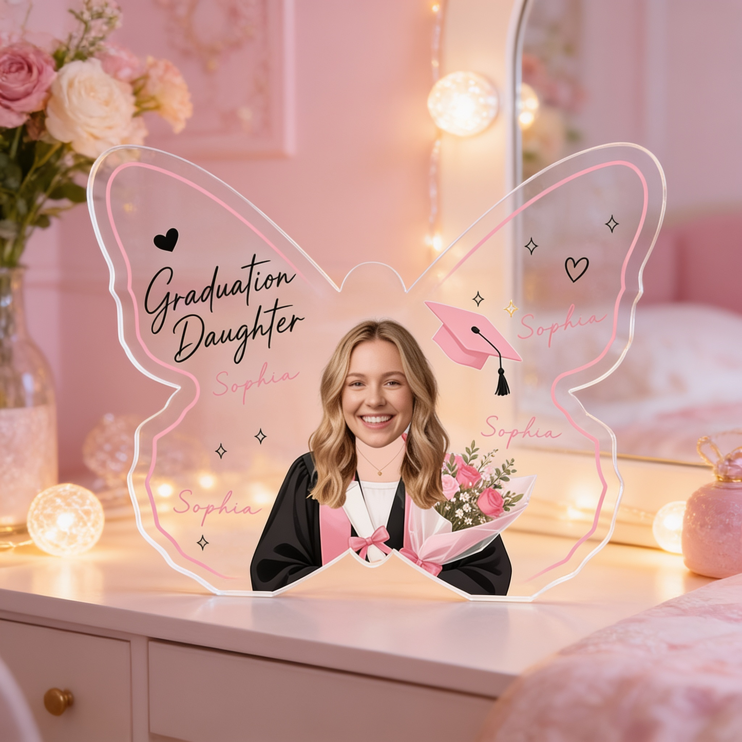 Personalized Graduation Butterfly Acrylic Plaque for Daughter – Name and Photo