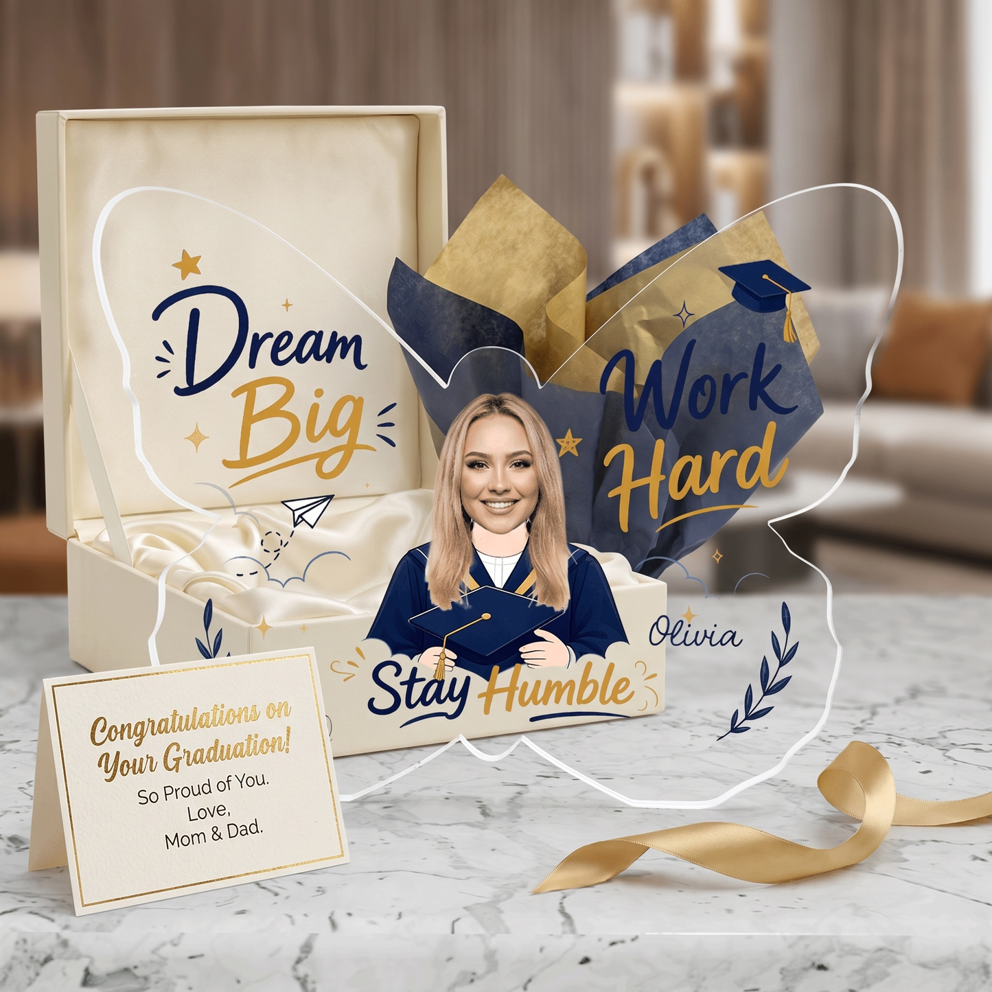 Personalized Dream Big Work Hard Graduation Acrylic Plaque – Name and Photo