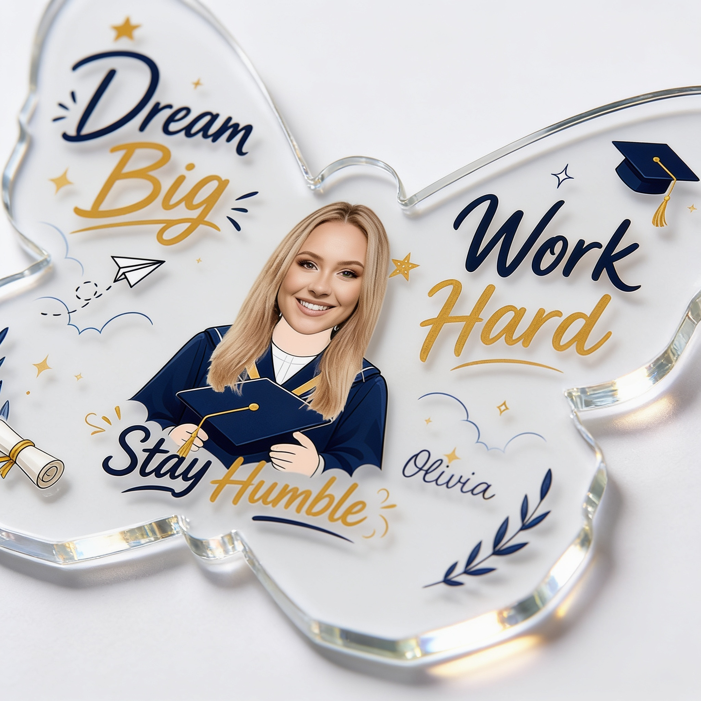 Personalized Dream Big Work Hard Graduation Acrylic Plaque – Name and Photo