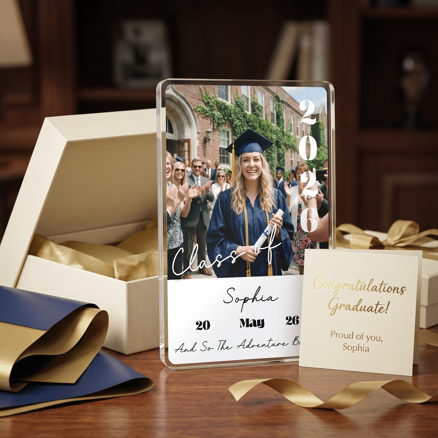 Personalized And So The Adventure Begins Graduation Acrylic Plaque – Name and Photo